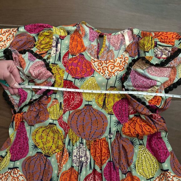 Uncle Frank Chinese Lantern Print Multicolor Short Sleeve Rayon Mini Swing Dress - Picture 12 of 15